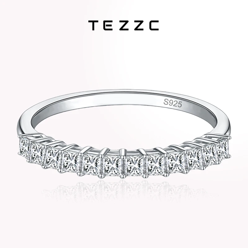 

Tezzc 2MM Full Moissanite Ring Princess Cut D Color Moissanite Ring S925 Sterling Silver Women Wedding Engagement Jewelry Gifts