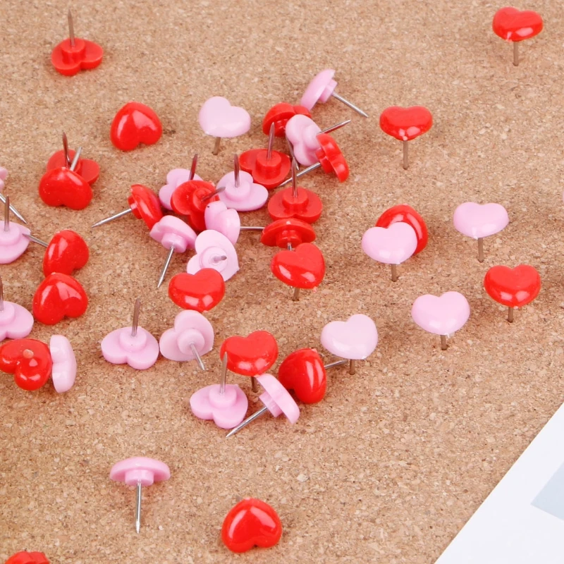 50 Pcs Heart Plastic Quality Colored Push Pins Thumbtacks Office School