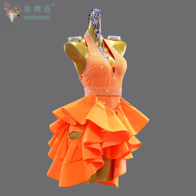 Latin Dance Competition Dress Women Customsized Senior AB Stones Performance Clothing Tango Chacha Dancing Professional Dresses