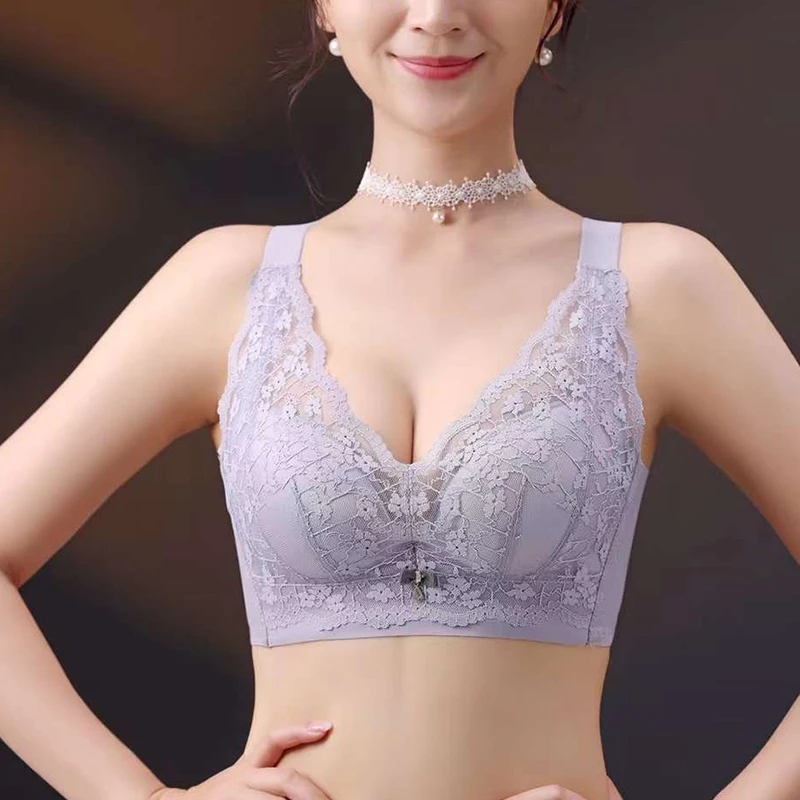 Autumn Winter Thickened Cup No Steel Ring Bra Gather Together Anti-Sag Small Chest Lace Lingerie For Women Ventilate Underwear