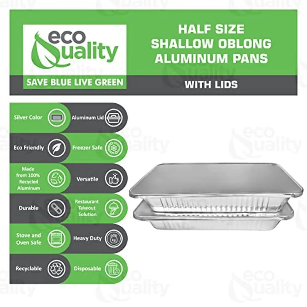 Heavy Duty Aluminum Baking Pans with Flat Foil Lids Eco Friendly Steam Table Trays Strong Disposable Bakeware