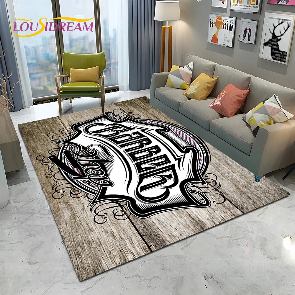 Letrero de barbería 3D de Calavera, alfombra Vintage HD para el hogar, sala de estar, dormitorio, sofá, felpudo, decoración, alfombra de área para