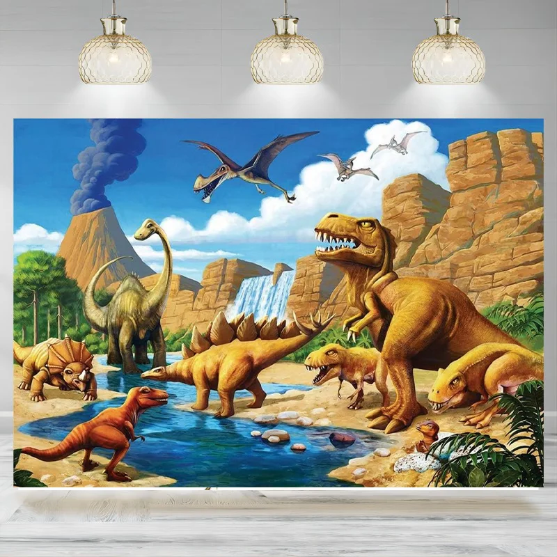 

Dinosaur World Park Photography Backdrop Children Tropical Jungle Safari Background Birthday Rainforest Animal Decoration Bann