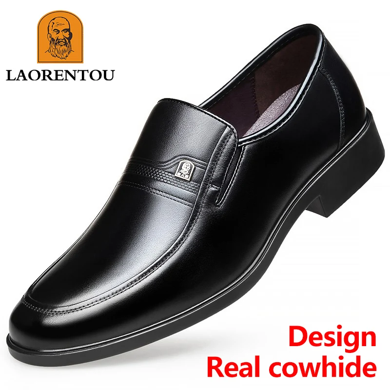 LAORENTOU genuine leather breathable casual leather shoes for men's middle aged soft sole anti slip business shoes 87002