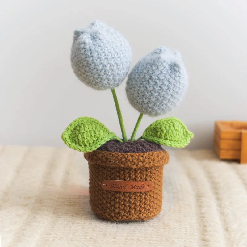 Mini-fertige gehäkelte Tulpen im Topf, gefüllte Pflanzen, Heim- und Auto-Innendekoration, Valentinstag, Weihnachten, Abschlussfeier, Muttertagsgeschenk