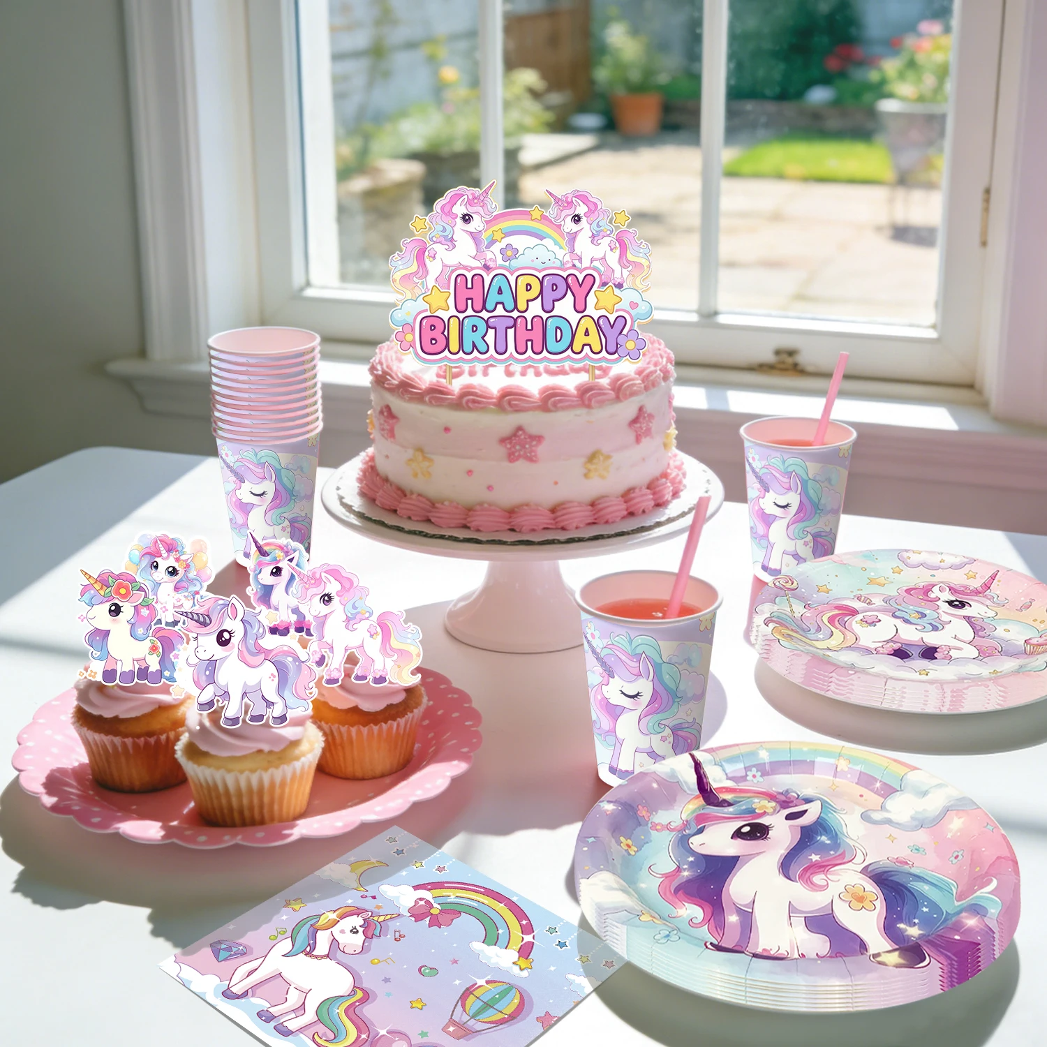 98 Pcs Rainbow Unicorn Party Supplies- Unicorn Plates Napkins Banner Balloons etc Unicorn Birthday Party Decorations Tableware view 3