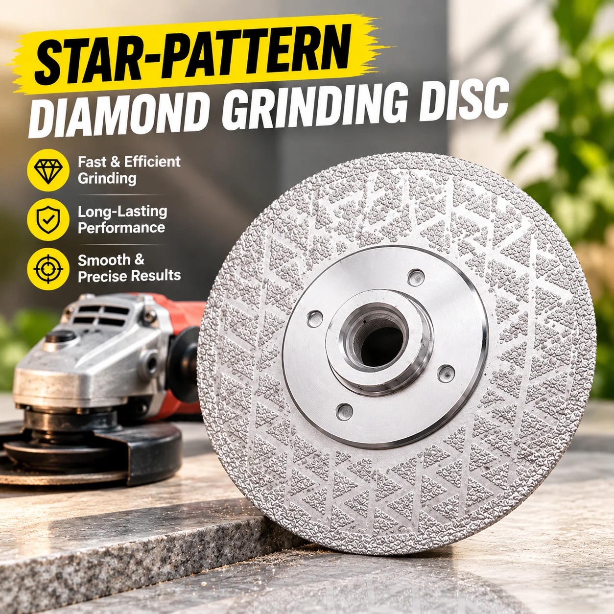 Star-Pattern Brazed Diamond Grinding Disc, 4-Hole M14 Flange Cutting Wheel, Versatile Angle Grinder Accessory for Precise
