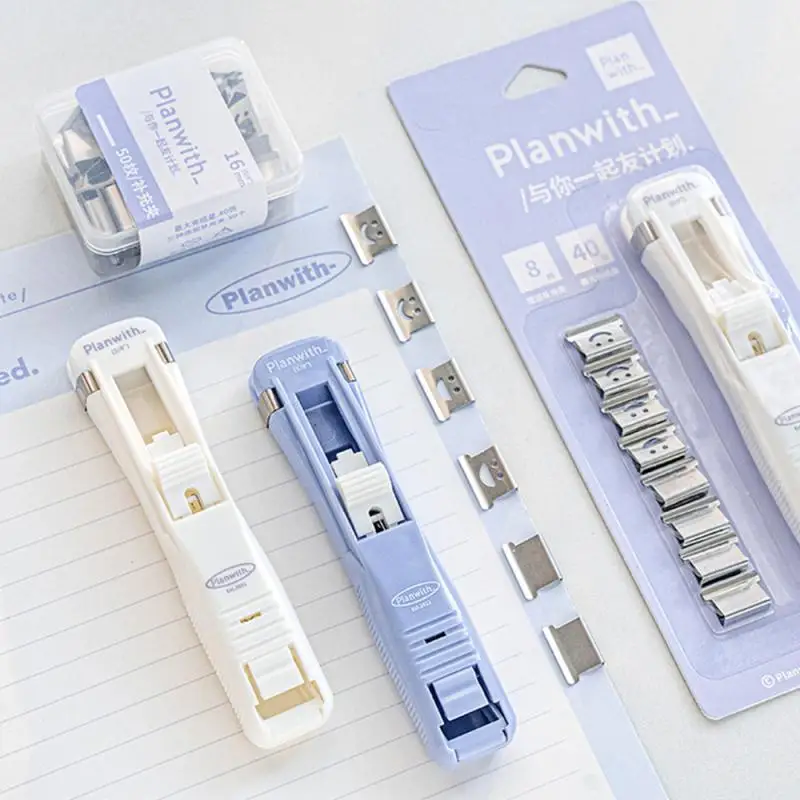 Paper Clipper Staplers Push Clamp File Documents Binding Tool Stapling Machine Paper Clips With Refills Office Supplies
