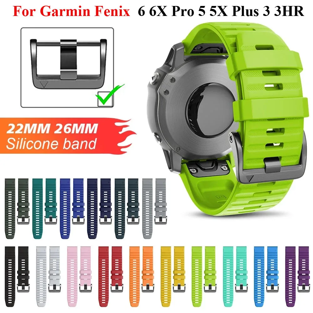 26 22MM Watch Band Straps For Garmin Fenix 6X 6 Pro 5X 5 Plus 945 3HR Bracelet Quick Release Silicone Watchband Replacement Belt