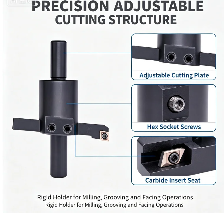 Adjustable Face Mill Cutter, CNC Milling Cutter Holder, C12/C16/C20/FMB Series, for Steel and Aluminum Machining