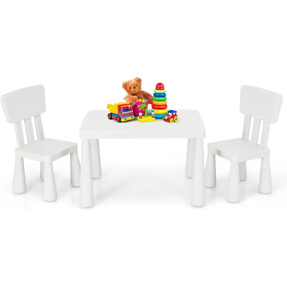 

Kids Table and Chair Set, Plastic Children Activity Table and 2 Chairs for Art Craft, Easy-Clean Tabletop, 3-Piece