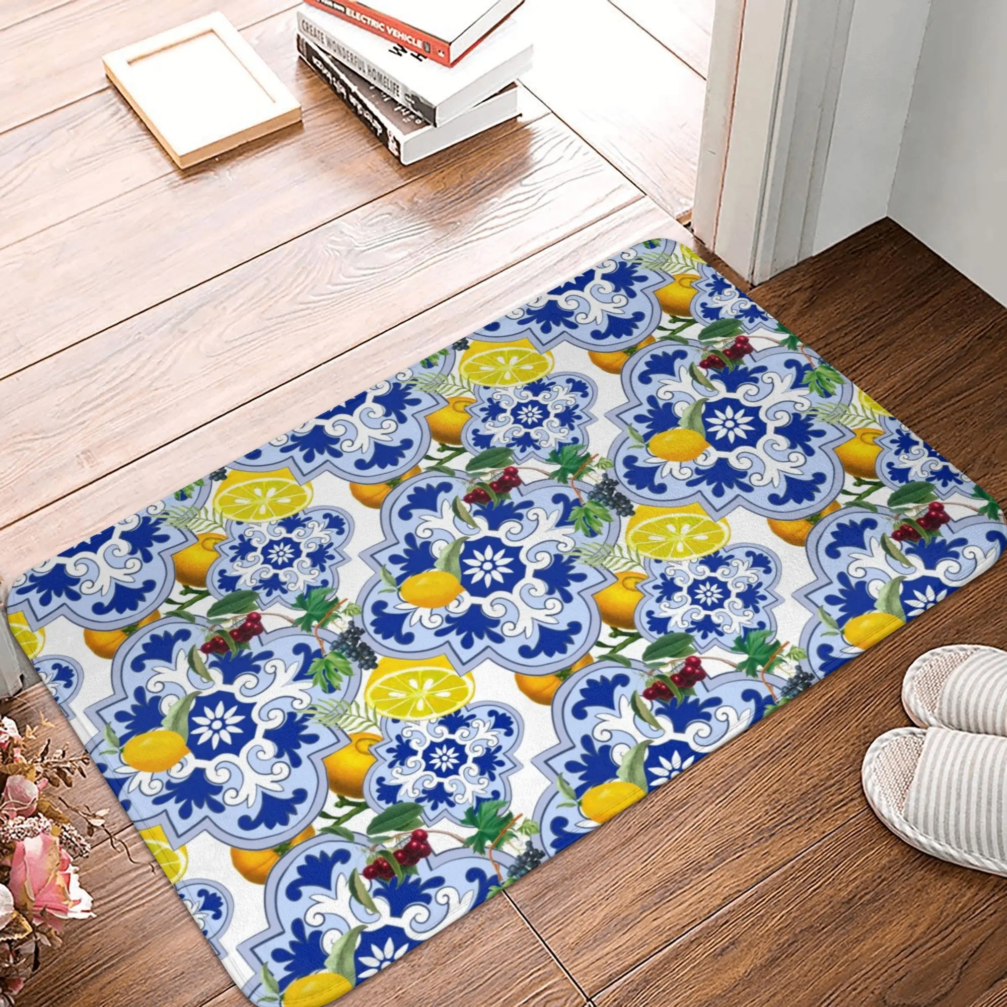 Sicilian Summer Lemon Citrus Tiles Floor Door Kitchen Bathroom Mat Anti-Slip Indoor  Doormat Garden Entrance Rug Carpet Footpad