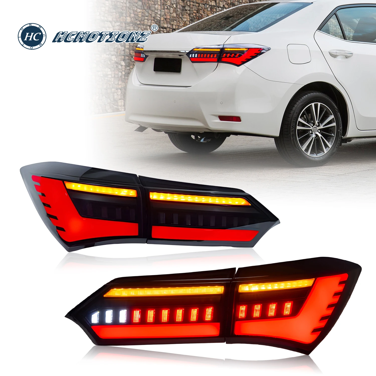 

HCMOTIONZ светодиодные задние фонари для Toyota Corolla 2014-2018, серия Ближнего Востока, анимация запуска, задние фонари DRL в сборе