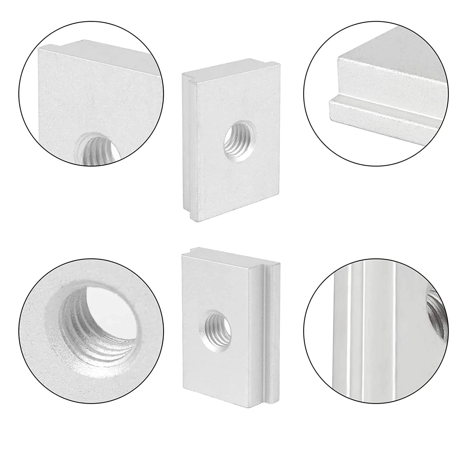 Rail en T Coulissant en Aluminium pour Fixation de Fente de Meuble, M6, 6 Pièces