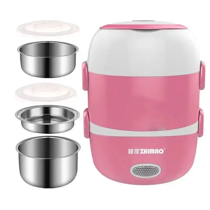 220V Mini Electric Rice Cooker Stainless Steel 2/3 Layers Steamer Portable Meal Thermal Heating Lunch Box Food Container Warmer