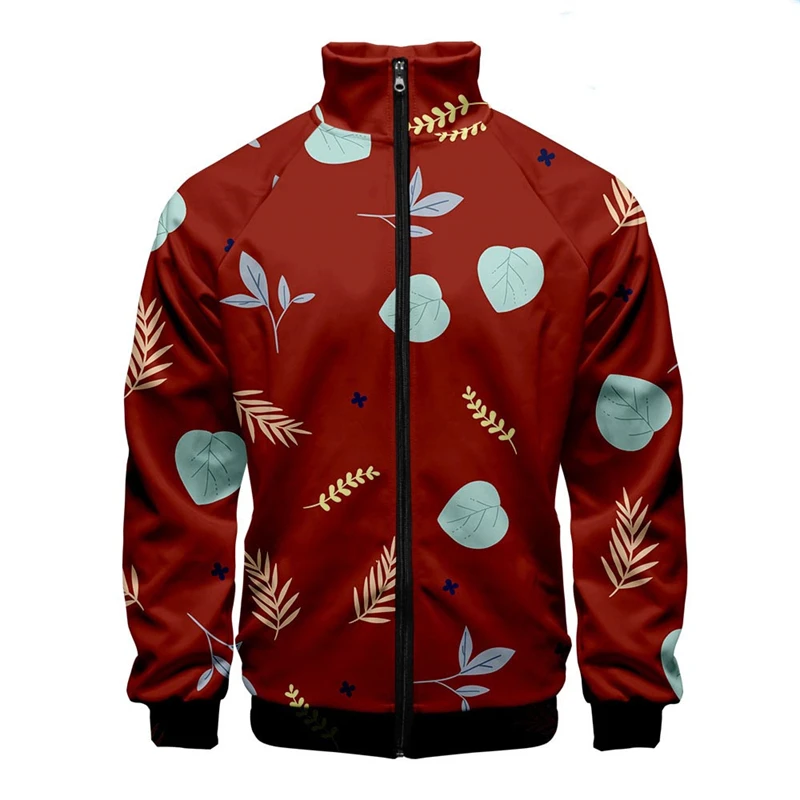 Leaf Hawaii Pattern 3D Digital Printing Stand Collar Zipper Jacket Men/Women Long Sleeve Jackets Streetwear Fashion Male Clothes