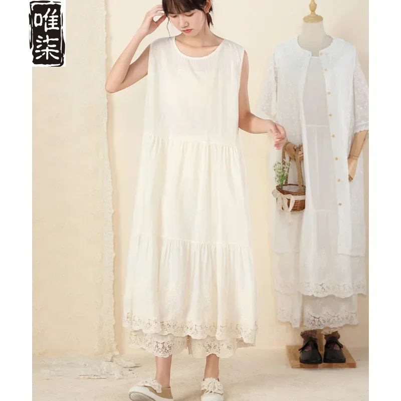 100% Cotton Bé Gái Hoa Ngọt Ngào Thêu Tay Rời Eo Đầm Midi Thiếu Niên Nhật Bản Vintage Mori Girl Victoria Đầm