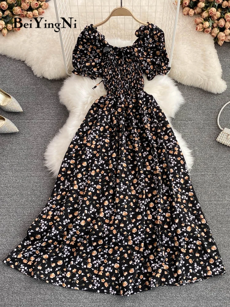 women's denim corset midi a-line dress - universal thread Multicolor Ruffle Scoop Neck Floral A-Line Dress