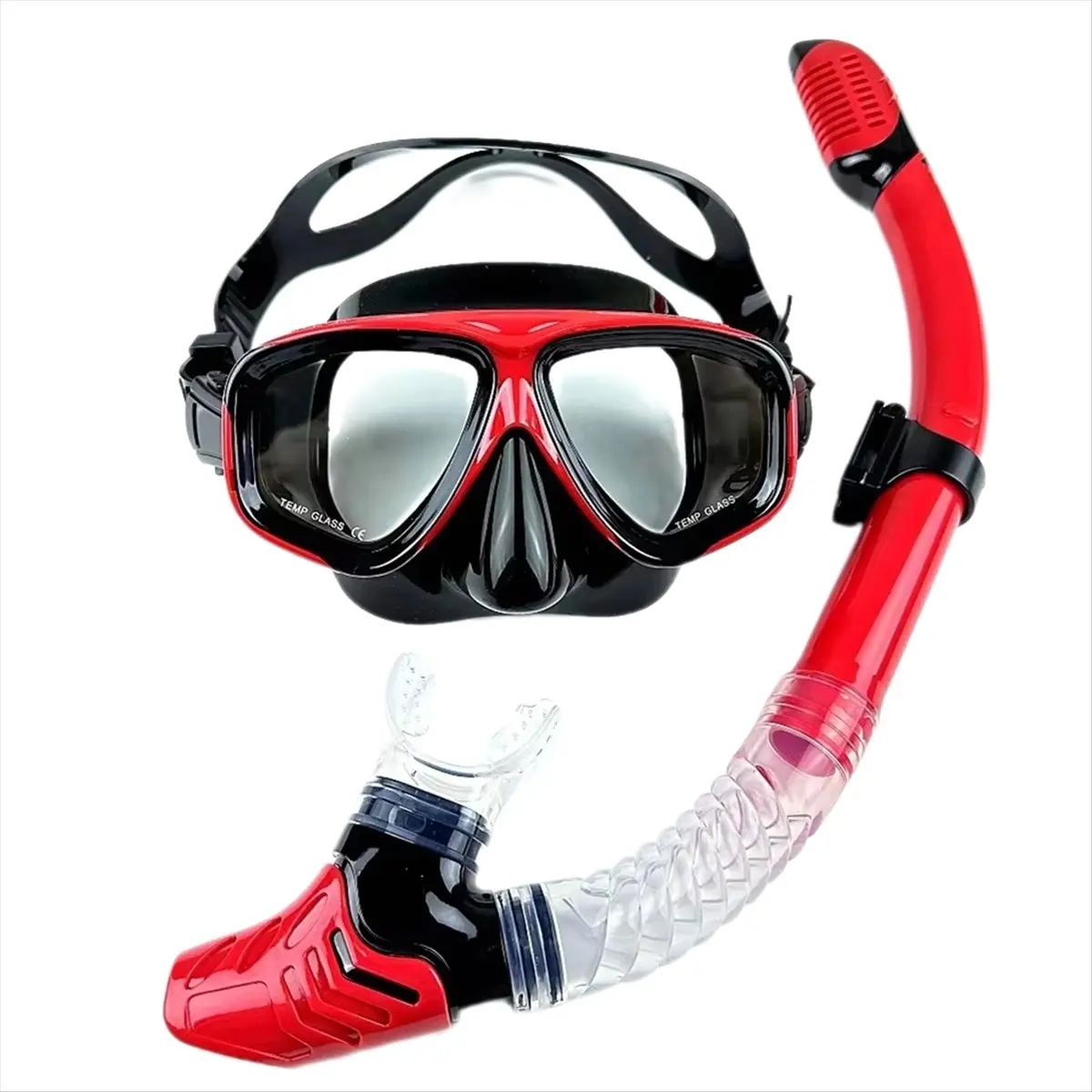 【CYBER MONDAY】Dual Lens Snorkeling Mask with Breathing Tube, Adult 18+ Years Silicone Skirt Scuba Diving Goggles Set Red