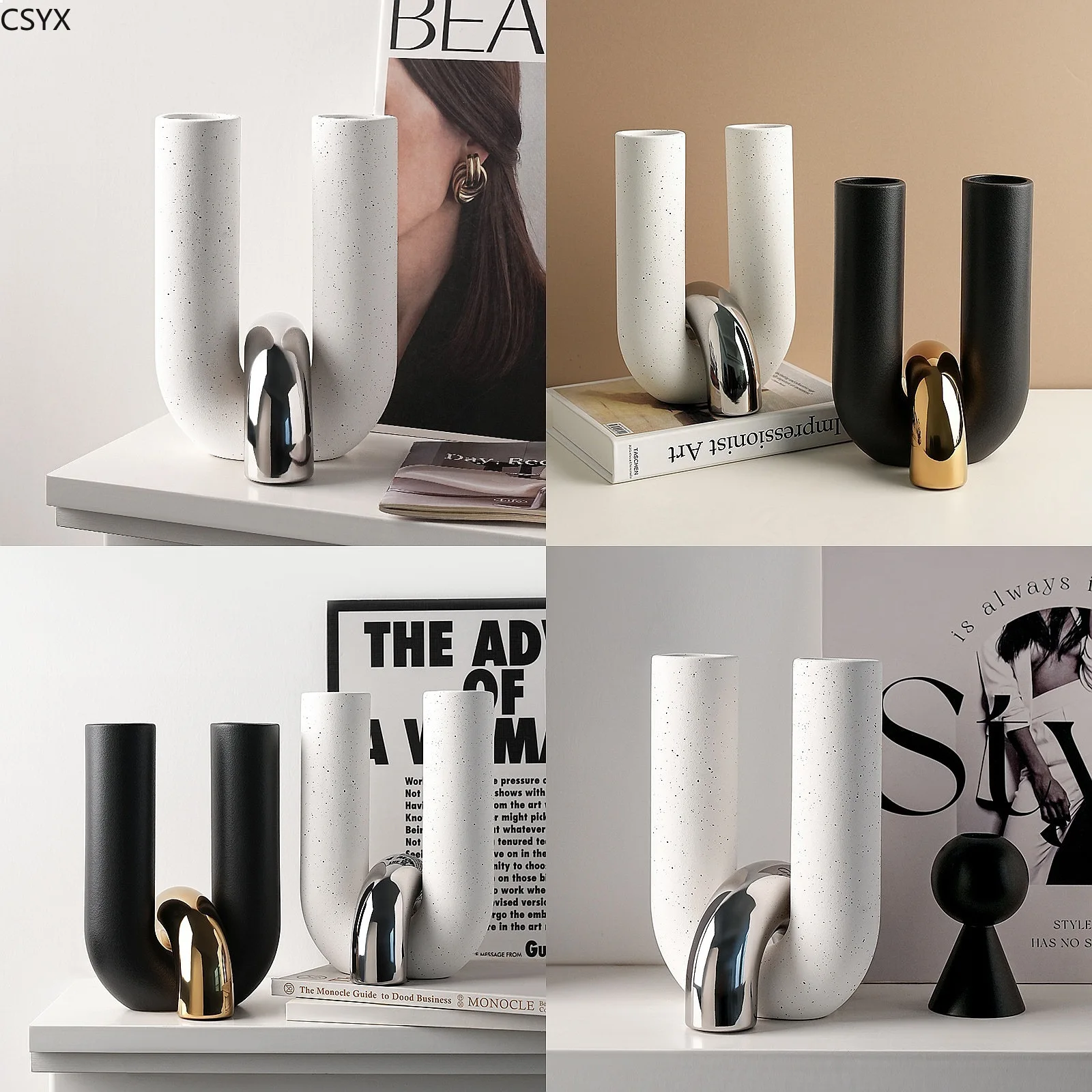 Modern Minimalist U-Shaped Ceramic Vase for Living Room Entryway Table TV Cabinet Home Decoration
