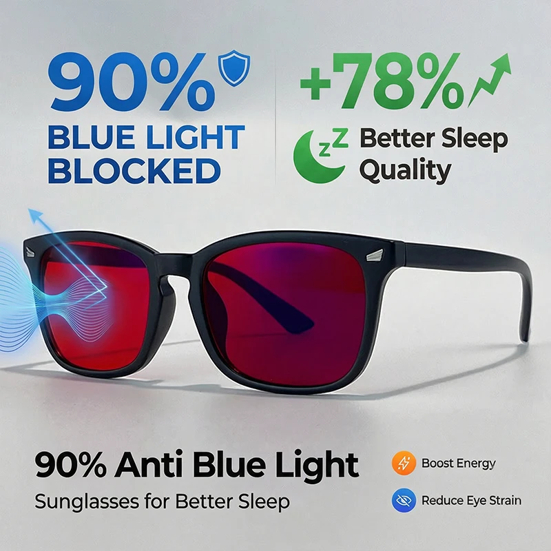 

Y2K Vintage Square Anti Blue Light Blocking Sleep Glasses Men 2026 Luxury Red Tinted Lenses Change Color Sun Glasses for Women