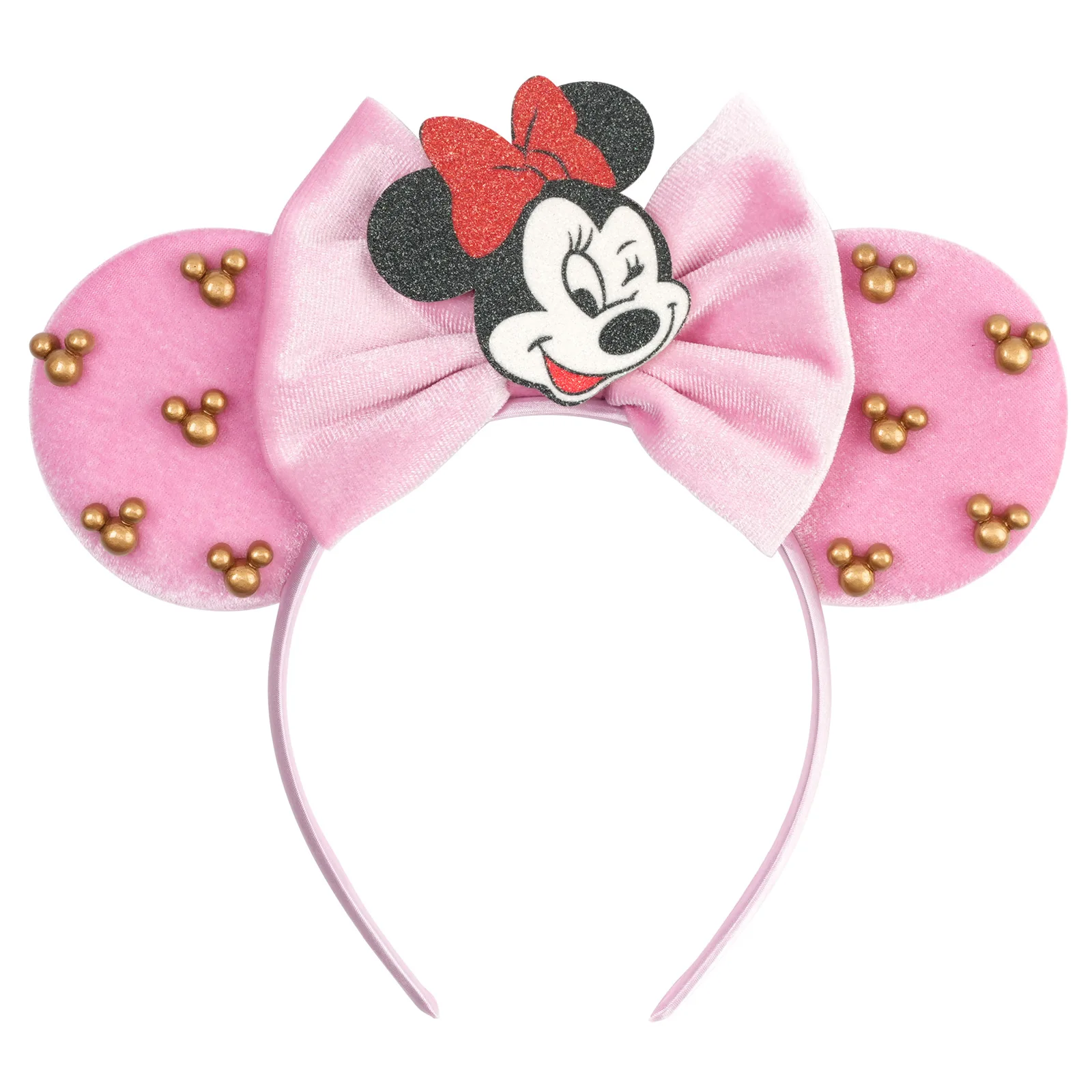 

Disney Pearl Mickey Headband Amusement Park Children's Decoration Suede Mickey Headpiece Bow Headband
