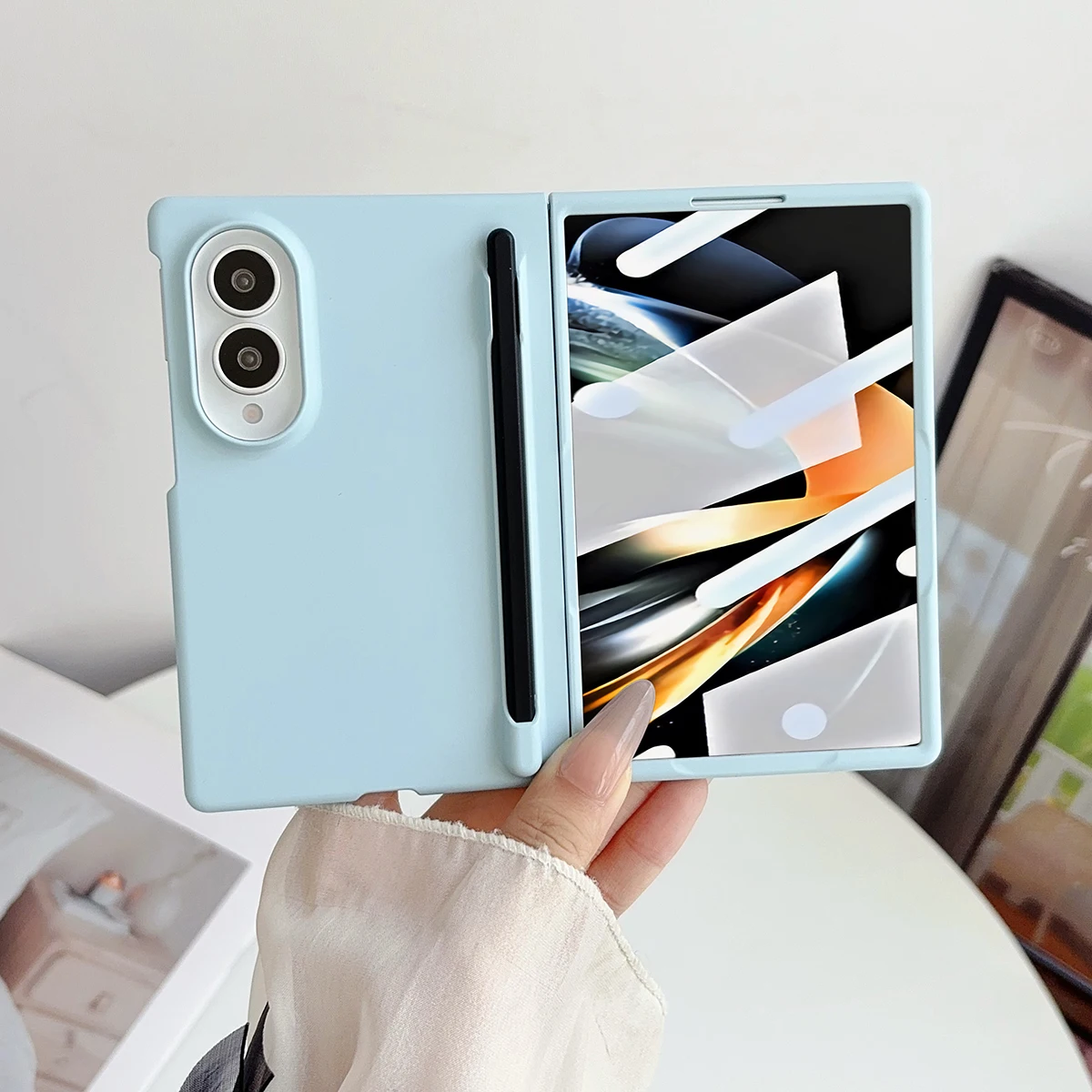 Etui o przyjemnym w dotyku wykończeniu do Samsung Galaxy Z Fold 8, szerokie etui ochronne z przednią folią, miejscem na rysik, tylna osłona na telefon komórkowy. — zdjęcie produktu 4