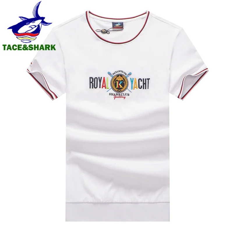 TACE&SHARK High Quality Summer Man\'s T-shirts Embroidery Casual 100% Cotton Tops Tees Brand Shark T Shirt Men Clothing 2020