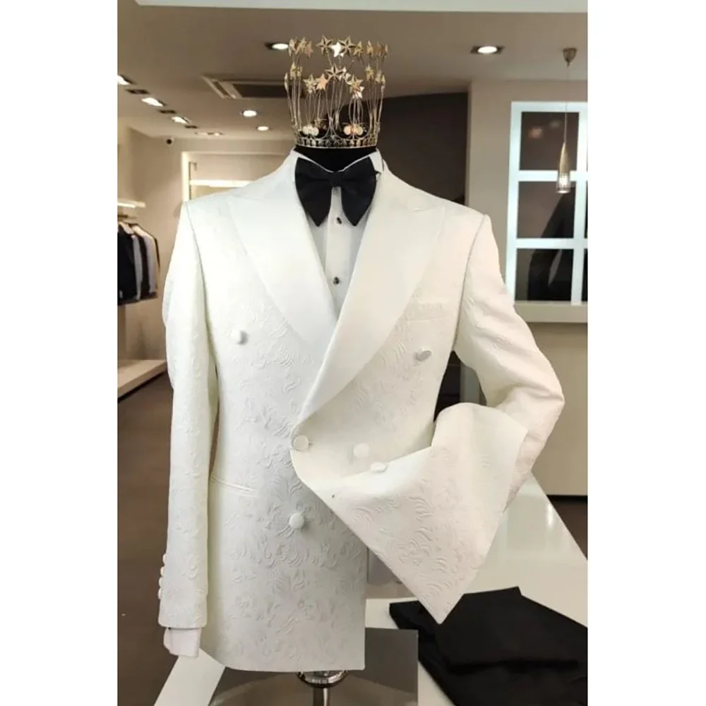 

Fashion White Peaked Lapel Double Breasted Men Suits 2 Pieces (Jacket+Pants) Wedding Formal Party Fashion Man Sets Banquet Sets