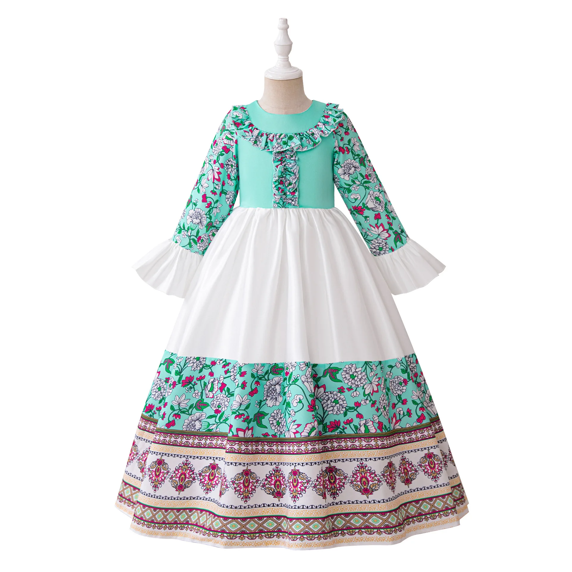 New Style Children's Party Dresses Long Sleeve Ramadan Muslim Gown For Girls Middle Arab Dubai Children's Dresses