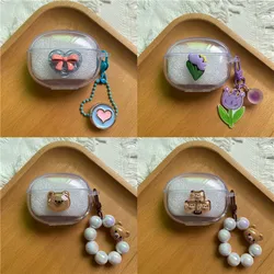 Cute Bear Pearl Pendant Earphone Cover, Transparente TPU Case para Realme Buds T100