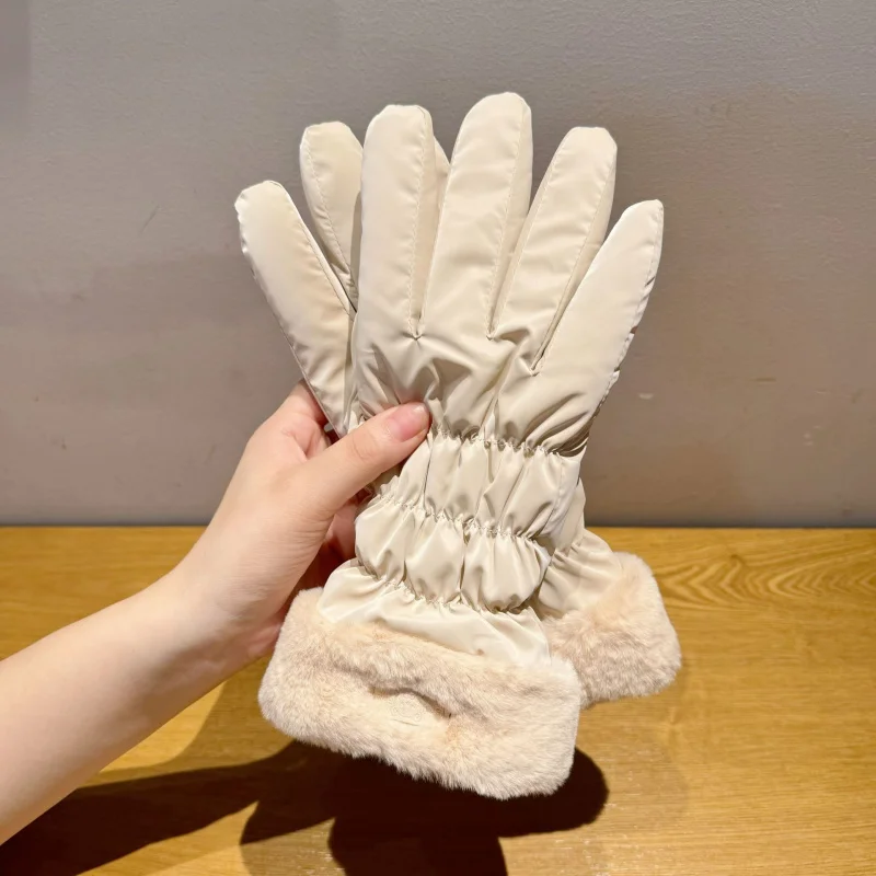 Guantes de algodón gruesos a prueba de viento para mujer, cálidos, de estilo coreano, con pantalla táctil, para montar en coche eléctrico, protección contra el frío, para invierno