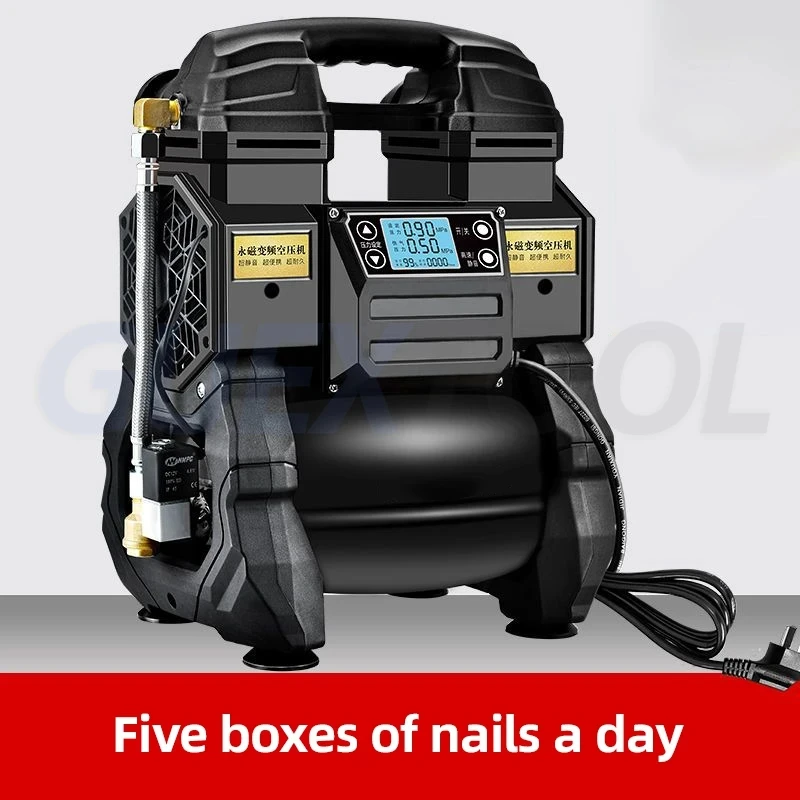 Brushless Freqüência Conversão Compressor de ar Bomba Silenciosa Livre de Óleo Portátil Carpintaria Tinta Spray Tanque de Compressão