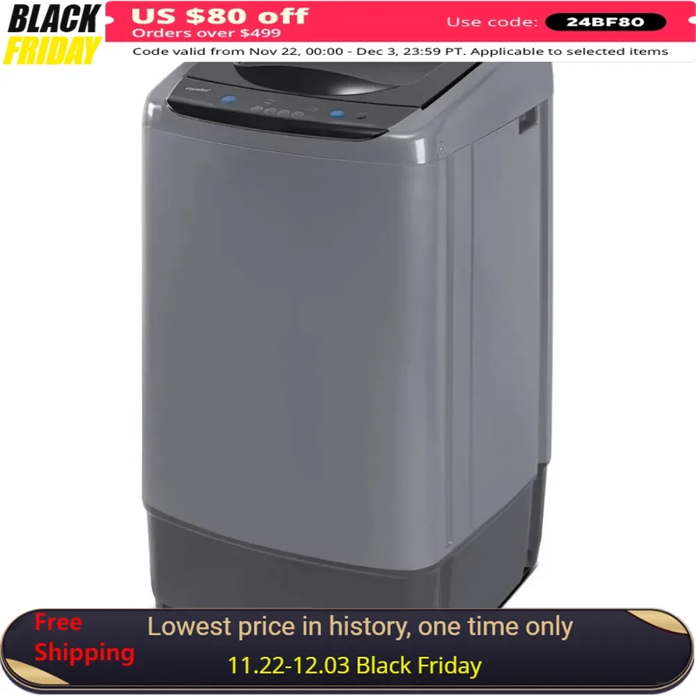 Washing Machine, 0.9 Cu.ft Compact Washer with LED Display, 5 Wash Cycles, 2 Built-in Rollers, Full-Automatic Washing Machine