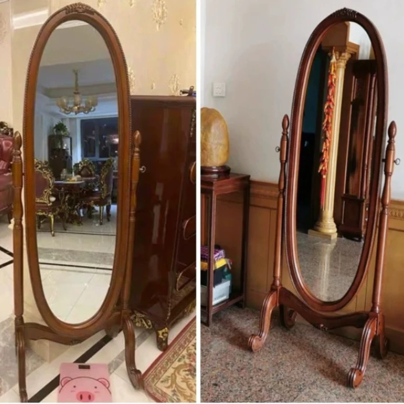 

Solid wood full-length mirror cloakroom fitting mirror three-dimensional bedroom retro high-end full-body floor mirror