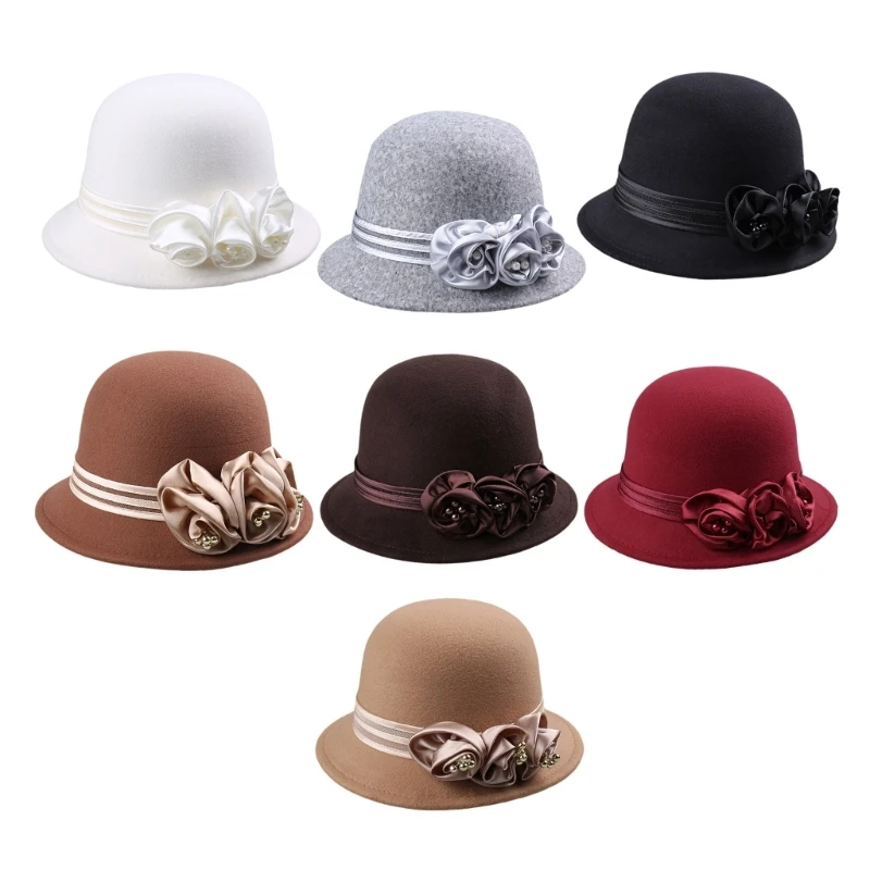 Fashion Fedoras Caps Bowler Hat for Women 20S Flapper Costume Wool Hat Cocktail Party Caps Winter Autumn Warm Headpiece