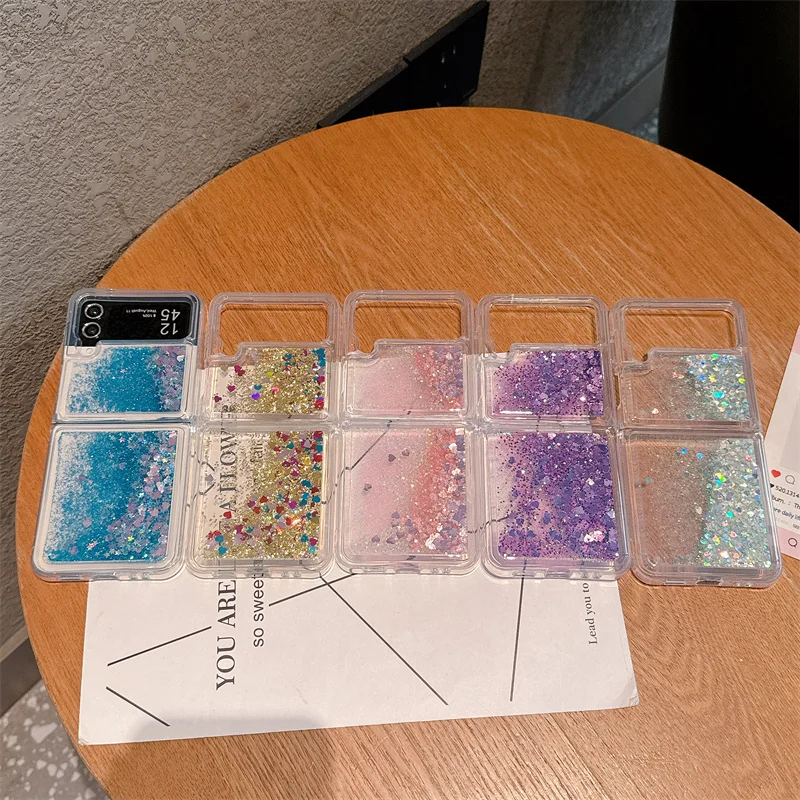 

Dynamic Love heart Glitter Liquid Quicksand butterfly Flip Case For Samsung Galaxy Z FLIP 4 flip3 transparency Phone Cover Girl