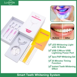 Kit gel sbiancante per denti 16 LED Acceleratore Luce blu Gel sbiancante dentale per sbiancamento dentale Sbiancante per denti con vassoio per la bocca