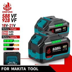 Batería de litio ONEVAN 29900mAh 22900mAh recargable 928VF 588VF indicador de capacidad para herramienta eléctrica de llave eléctrica Makita 18V