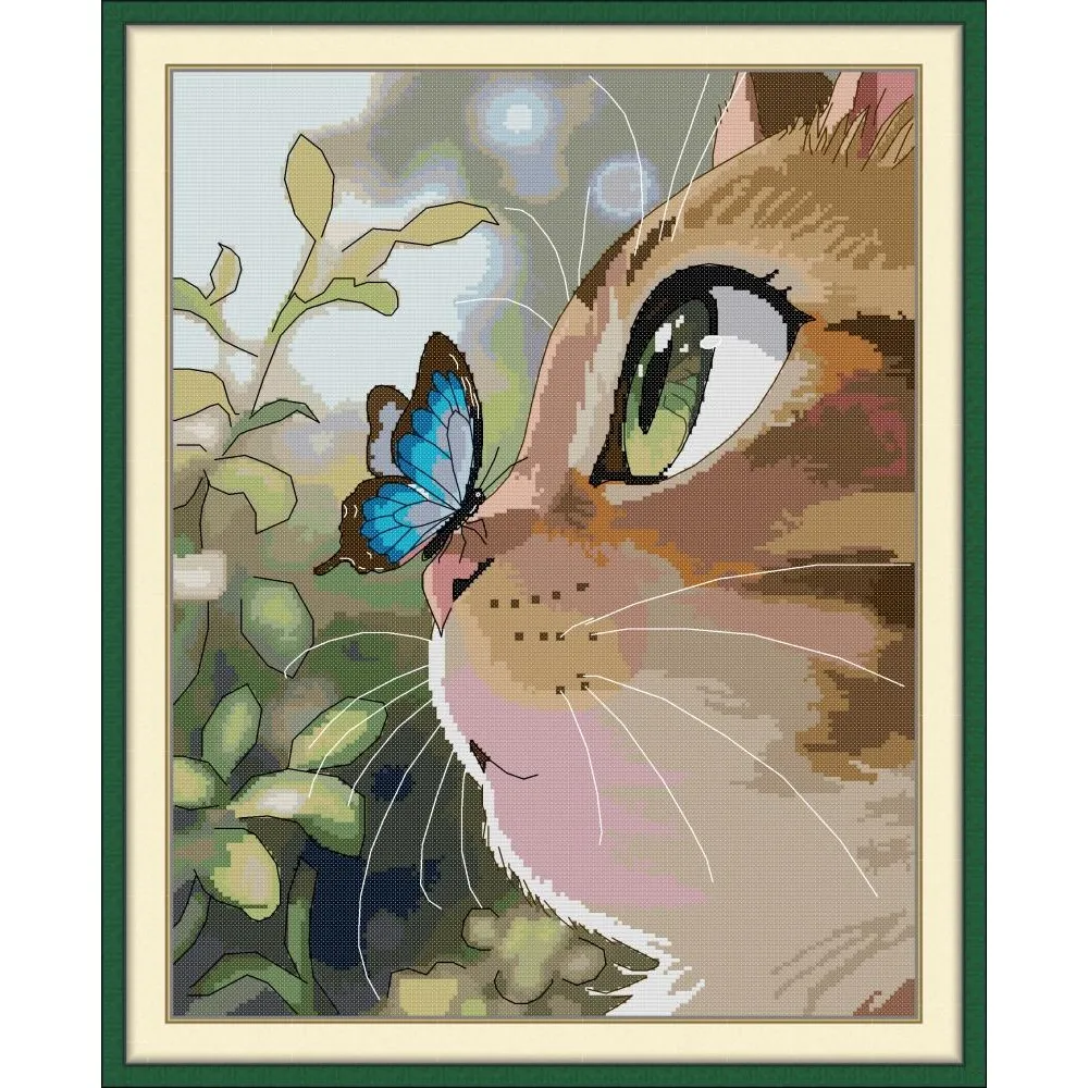

Набор для вышивки крестом «Кошка и бабочка» aida 14ct 11ct с принтом, холст, вышивка крестиком, рукоделие, вышивка, сделай сам, ручная работа
