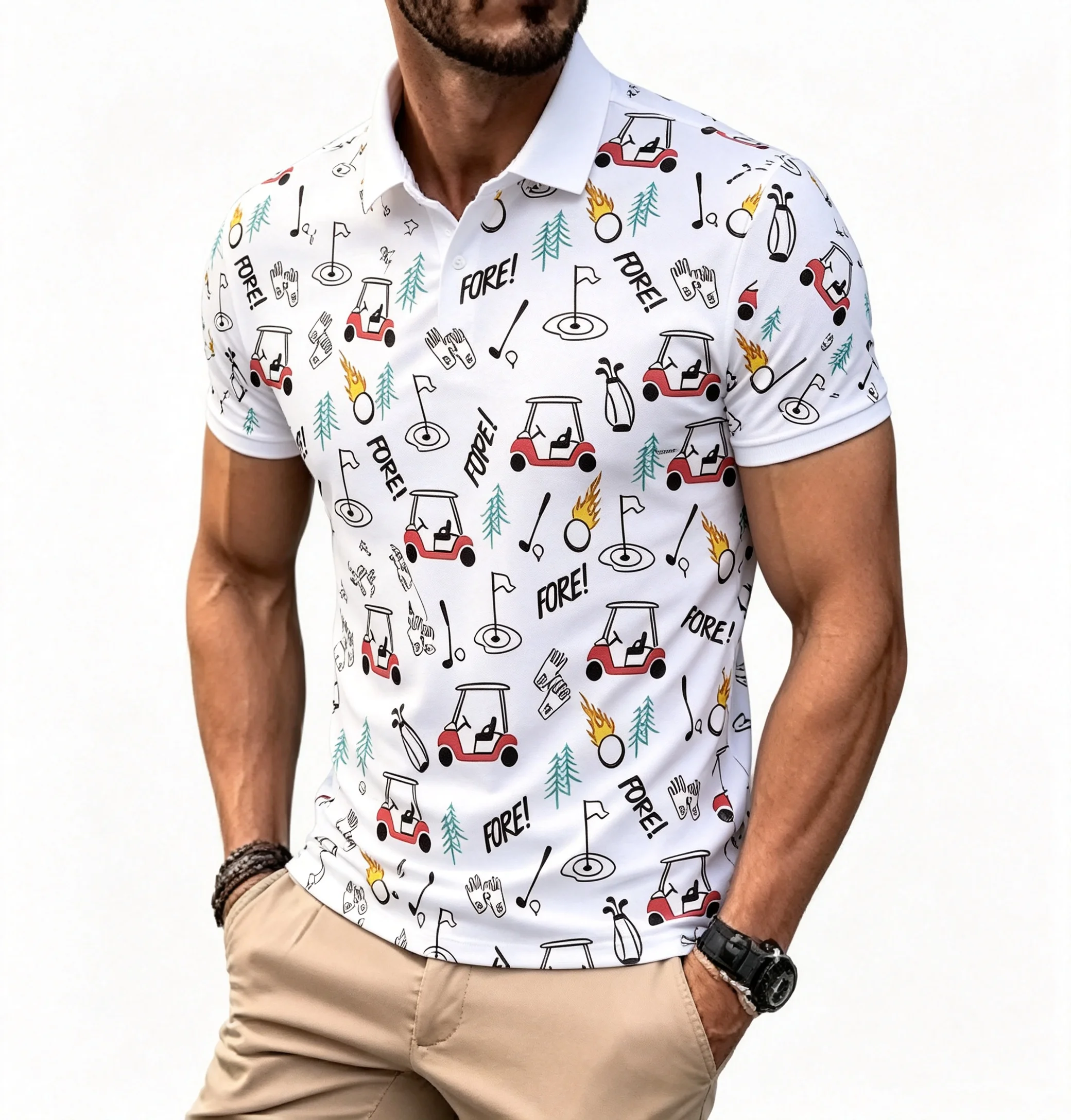 Men's printed polo shirt short sleeved lapel button casual pattern summer