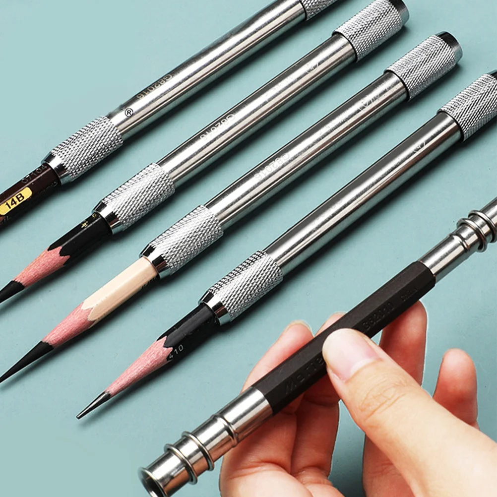 

4Pcs Metal Pencil Extender Dual-Tip Pencil Holder Art Drawing Extender Tool for Short Colored Pencils School Supplies