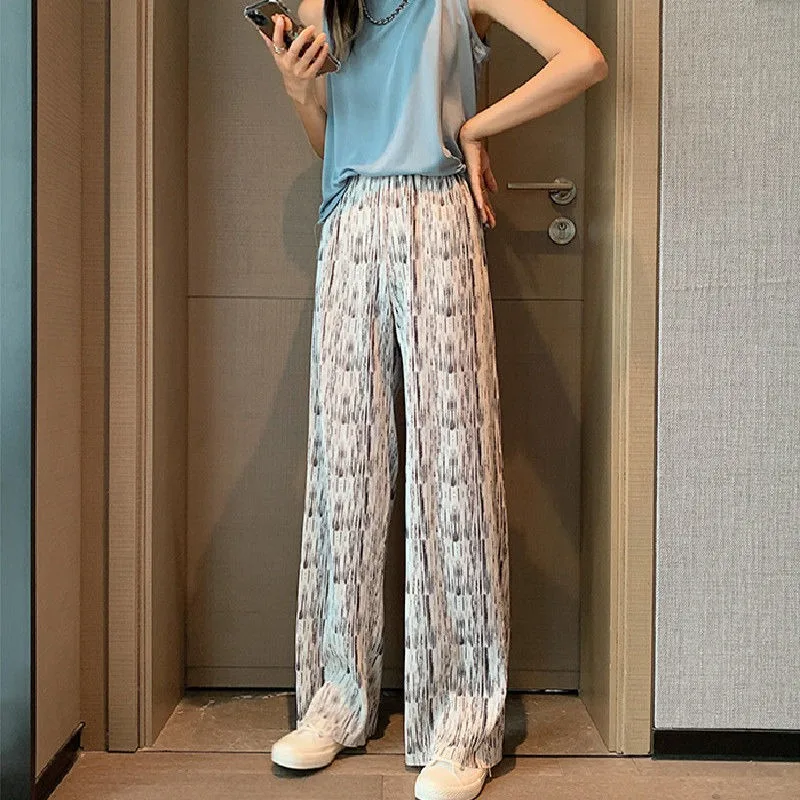 Tie-dye Wide-leg Women's 2025 Summer New High-waisted Drape Loose Casual Versatile Flower-mopping Trousers Tide Pants