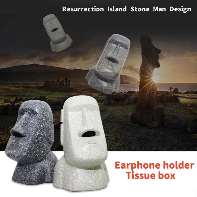 Paaseiland Moai Oortelefoon Houder Hars Steen Standbeeld Papieren Tissue Box Tafel Buste Totem Orale Toerisme Craft Decoratieve Craft