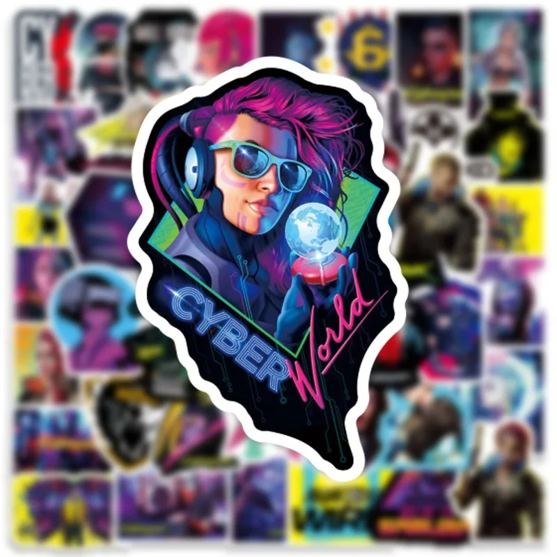 50pcs Cyberpunk 2077, anime peripheral games DIY graffiti stickers, water bottles, luggage stickers, small gifts