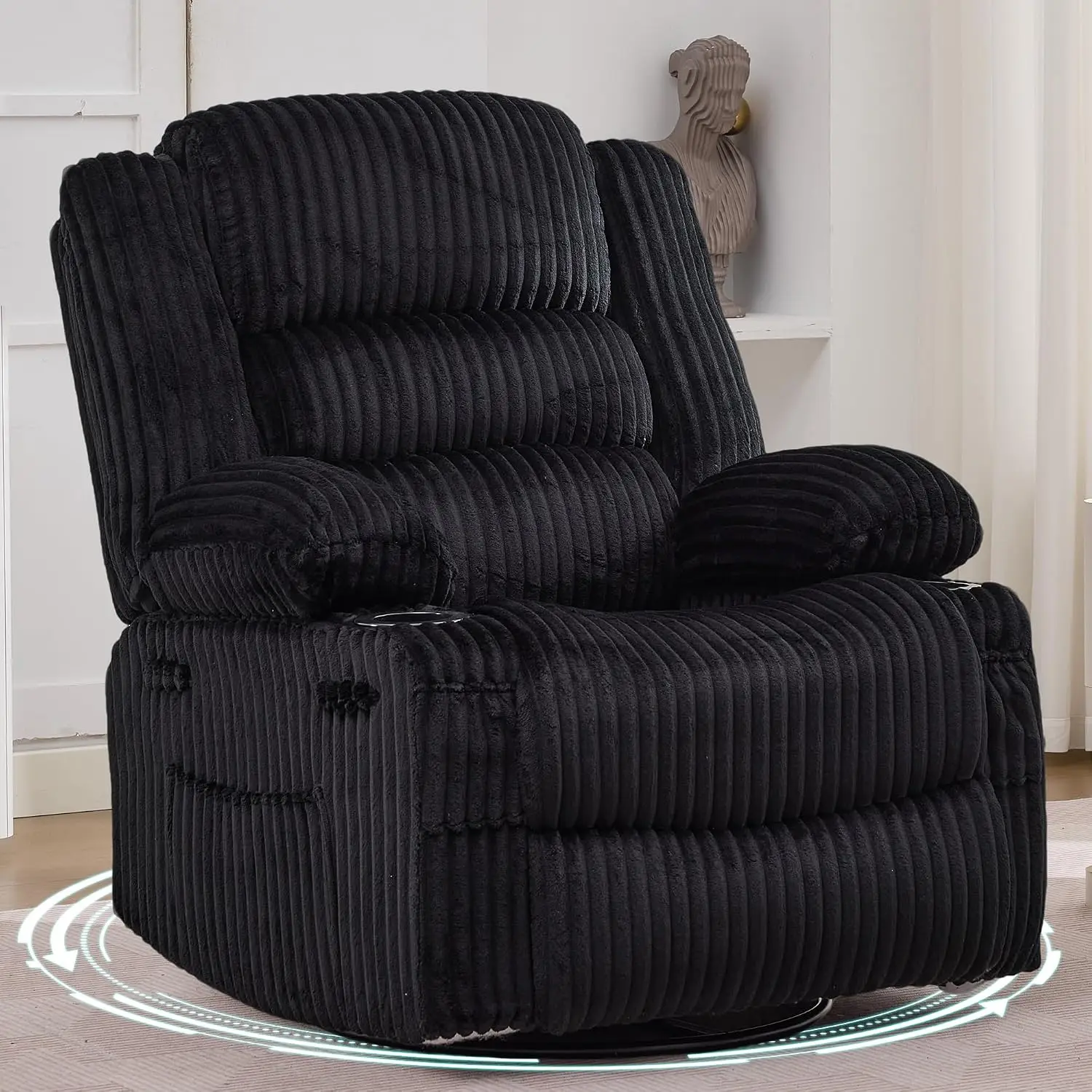 Jumbo Corduroy Rocking Recliner Chair With Cup Holder Swivel Glider Upholstered Deep Seat Lazy Boy Nursery Chair For Living Room