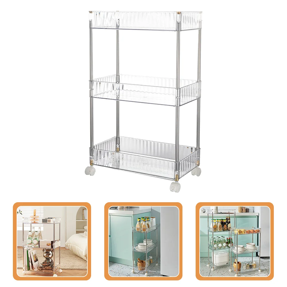 

3 -Tier Storage Cart Roller Corner Organizing Rack Multi-layer Trolley Movable Holder Rolling Shelf Bathroom Kitchen Slim