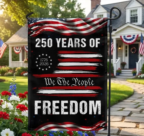 Bandera de Casa de Estados Unidos, 250 Años de Libertad, 1776-2026, Somos los Pueblos, Bandera de Jardín, OOV