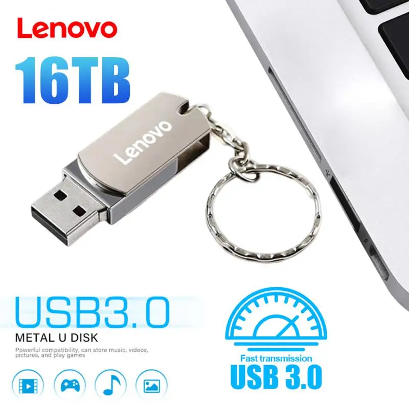 Lenovo-unidad Flash USB 3,0 de alta velocidad, memoria USB para ordenador portátil, capacidad Real de 8TB, 16TB, 520 mb/s