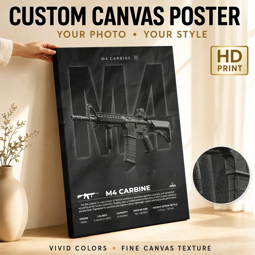 Iwi M4 Carbine Tactical Canvas Painting Poster Personalized Photo Detailed Line Drawing Aesthetic Canvas Wall Art Office Decor